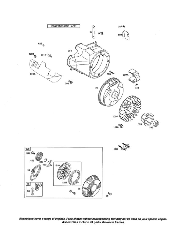 Blower Housing/Rewind Starter Diagram and Parts List for 216300 0036-0570 Briggs and Stratton Engine